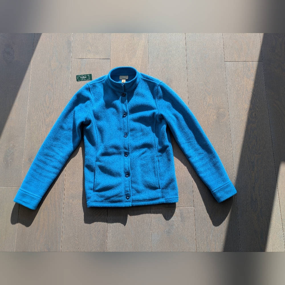LL Bean Comfort Fleece Jacket, Cerulean Blue, Women's XS, Button Down